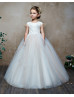 Feifei Sleeve Ivory Lace Tulle Illusion Back Flower Girl Dress